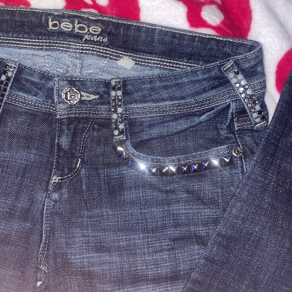 low rise vintage bebe studded and bedazzled jeans
